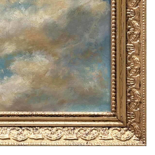 2020s Contemporary Plein Air Cloud Oil Painting in Vintage Gold Frame For Sale - Image 5 of 6
