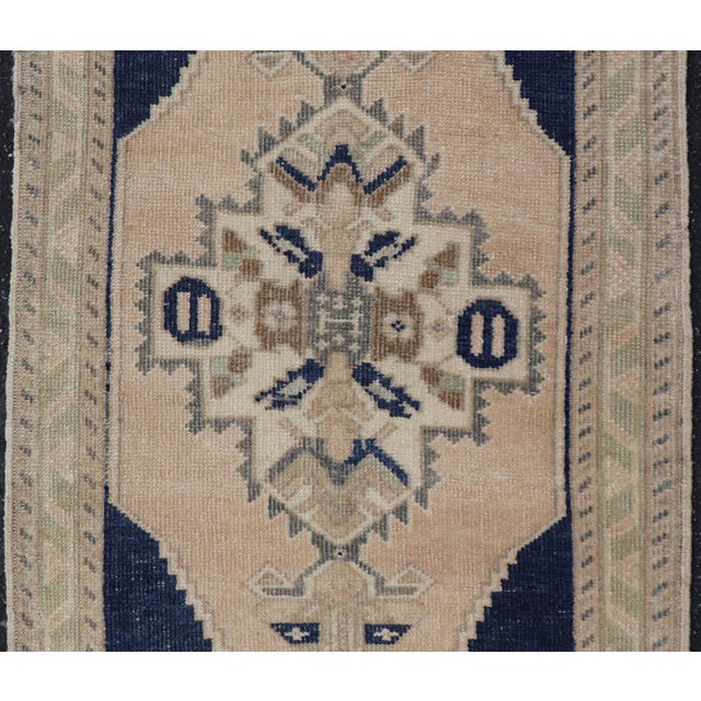 Traditional Vintage Turkish Oushak Rug With Beige Field and Navy Blue Accents 2 X 3 For Sale - Image 3 of 8