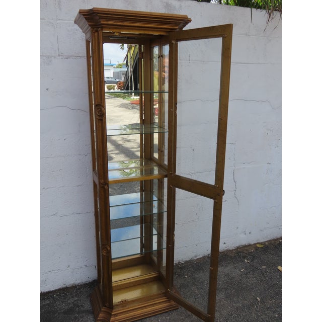 Hollywood Regency Tall Narrow Antique Gold Display Shelf Cabinet 6245 For Sale - Image 18 of 18
