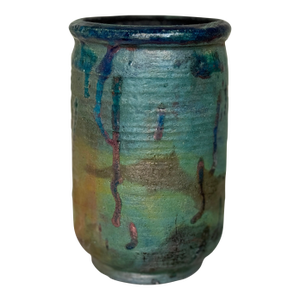 Handcrafted Raku-Style Pottery Vase – Earthy Iridescent Glaze- Signed