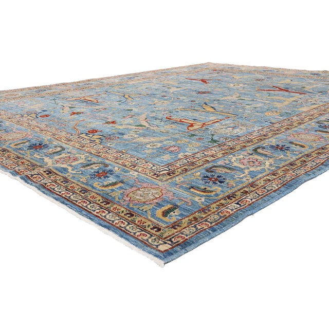 79431 Vintage Pakistani Bijar Rug, 09'03 x 11'11. The Azure Citadel: A Vintage Pakistani Bijar Bijar of Modern Regal...