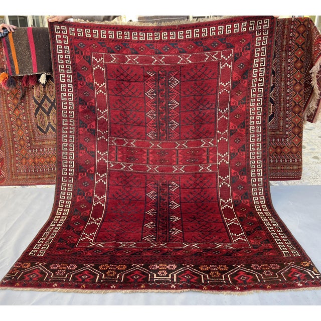 Red Antique Ersari Turkmen Hatchli Parda Yurt Door Hanging Rug - 6'8" X 4'11" For Sale - Image 8 of 12