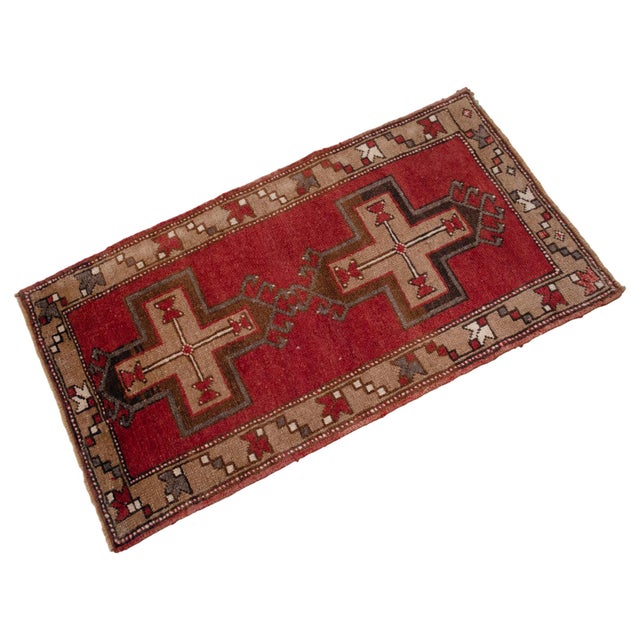 1960s 1960s Vintage Hand Made Turkish Rug Earthy Colors Accent Rug Doormat Entryt Decor For Sale - Image 5 of 14