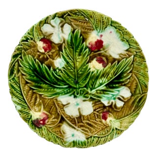 Beautiful Antique Victorian Majolica Dish With Bracket for Wall Plate Hanging Display Circa 1880s - Nice Colors For Sale