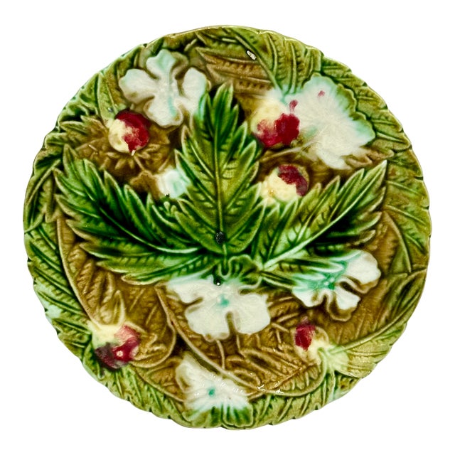 Beautiful Antique Victorian Majolica Dish With Bracket for Wall Plate Hanging Display Circa 1880s - Nice Colors For Sale