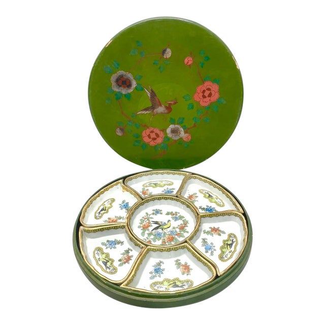 Japanese Porcelain Appetizer Server W/7 Pieces & Original Container Box For Sale