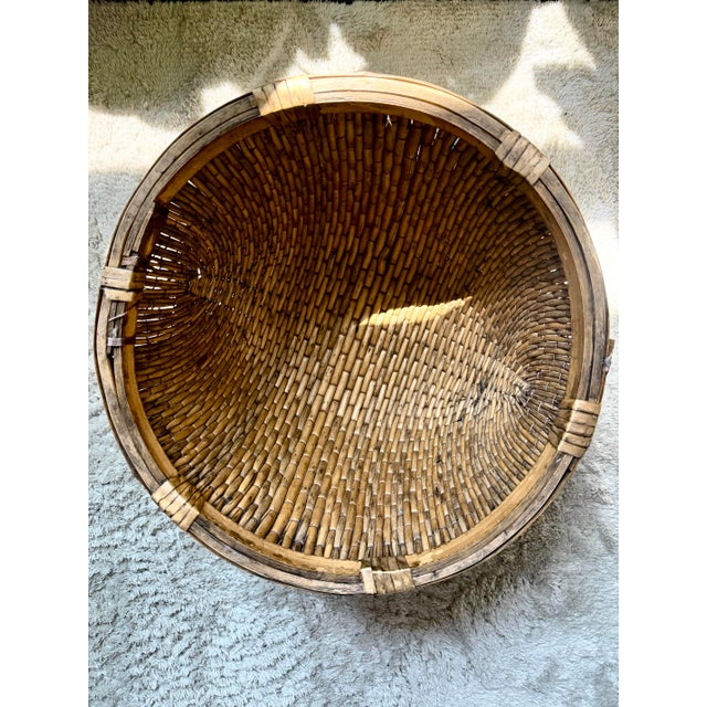 Japanese Antique Rattan Handwoven Asian Agricultural Basket For Sale - Image 3 of 12