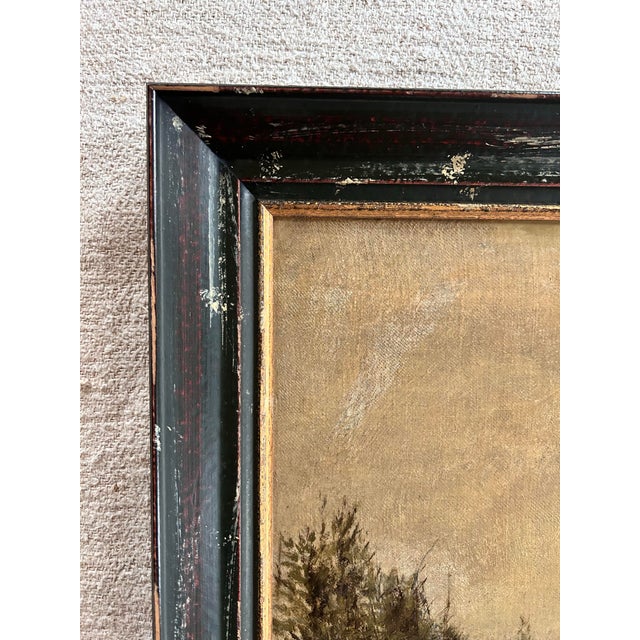 Wood 19thC Large Hudson River School Naive Style Landscape Painting For Sale - Image 7 of 12