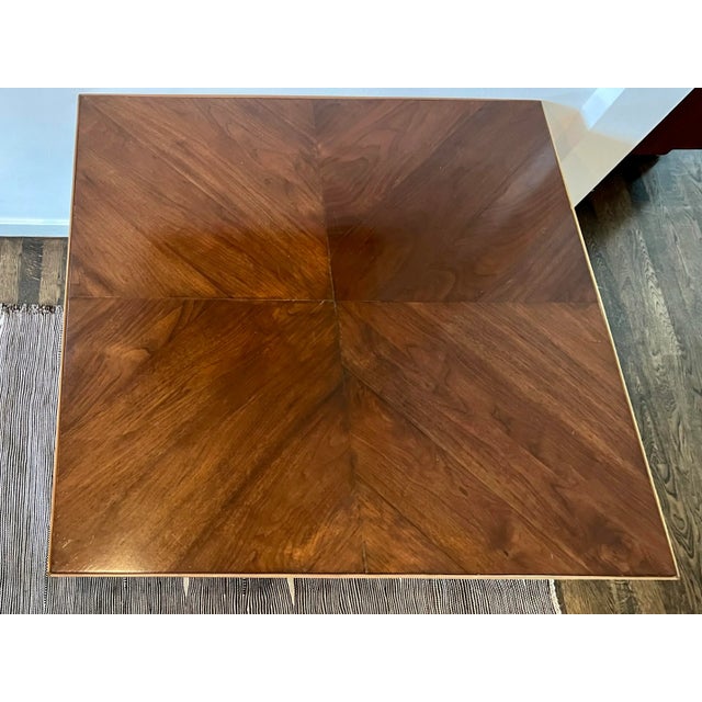 Square Mid Century Modern Stunning Walnut Book Matched Grain Coffee Table with Brass Edge on Brass Frame Legs. Very Heavy...