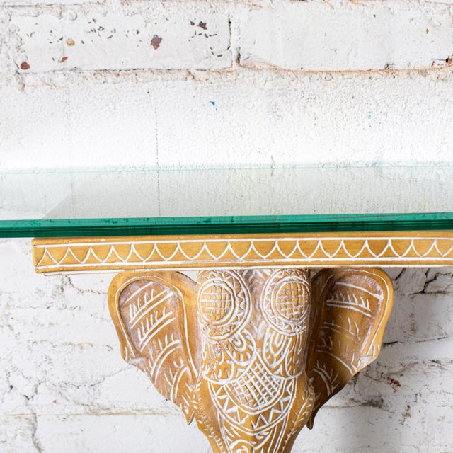 Late 20th Century Hollywood Regency Animalia Elephant Head Sconce Console Table W/Glass Top For Sale - Image 13 of 18