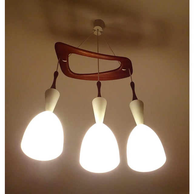 Wood Mid-Century Modern Pendant Light in Teak and Glass from Rispal For Sale - Image 7 of 18