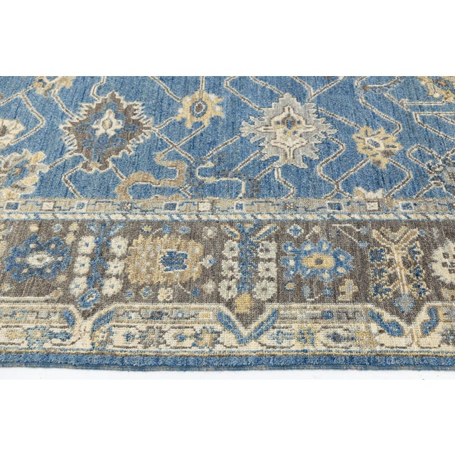 Textile Modern Oushak Style Hand-Knotted Wool Area Rug in French Blue, Slate Grey & Gold For Sale - Image 7 of 12