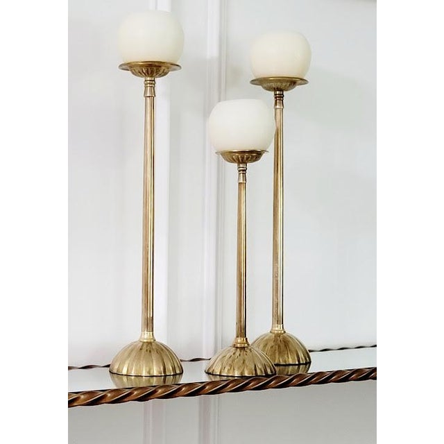 Metal Vintage Brass Candlestick Set Scalloped Design Solid Brass Candle Holders Set of 3 Boho Classic Decor For Sale - Image 7 of 7