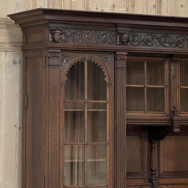 Wood 19th Century French Renaissance Revival Carved Oak Bookcase / Bar For Sale - Image 7 of 18