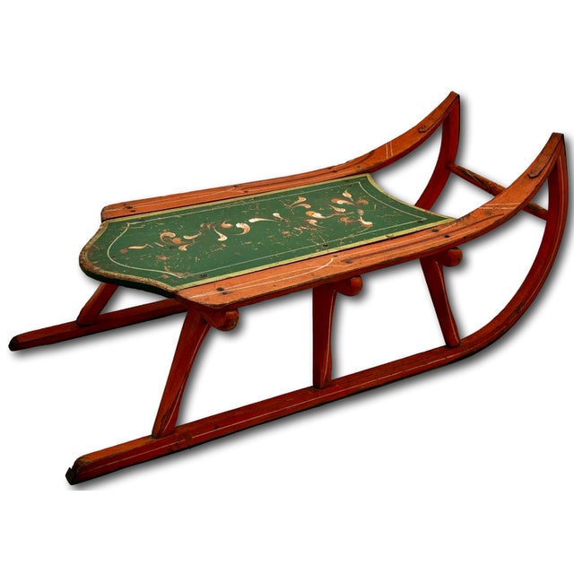 Wood Outstanding Antique American Victorian Childs Snow Sled With Beautiful Original Hand Painted Features - Circa 1870s For Sale - Image 7 of 18