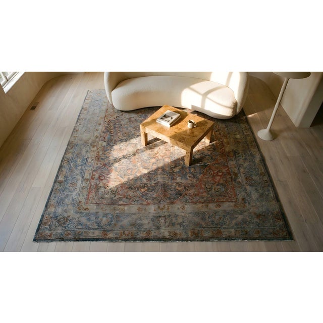 Splendid Gray Filed With Floral Motifs Geometric Design Antique Persian Kazvin Rug For Sale - Image 13 of 15