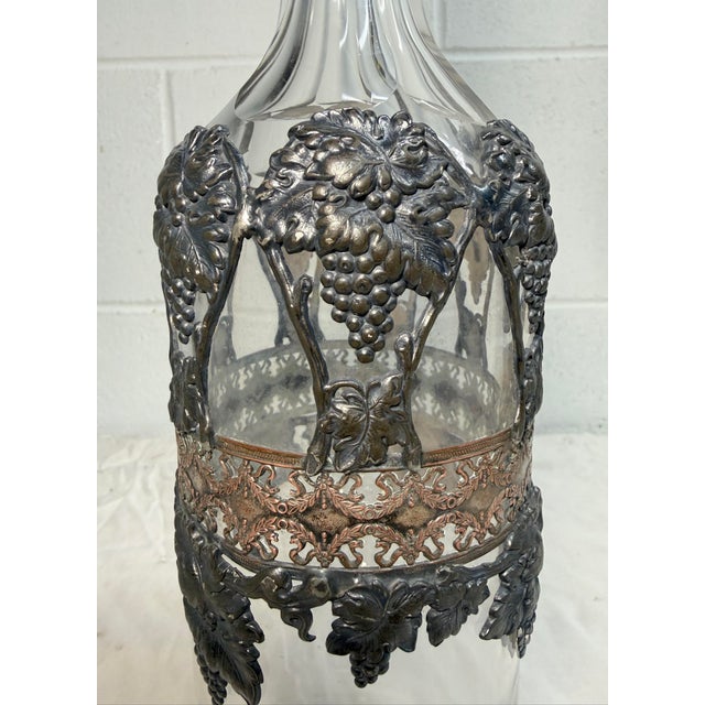 1920s Antique Ornate Silverplate Bronze Over Glass Liquor Carafe Decanter Bottle Jar For Sale - Image 5 of 13