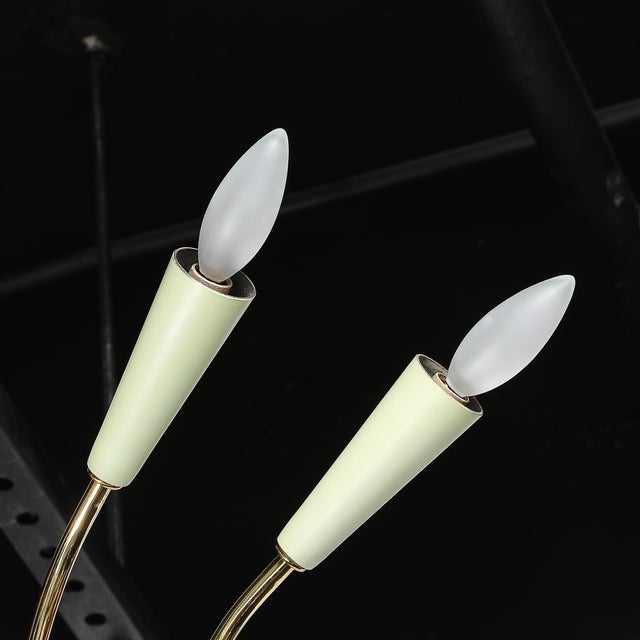 Mid-Century Polished Brass & Green Enamel 12 Light Chandelier by Stilnovo For Sale - Image 10 of 18