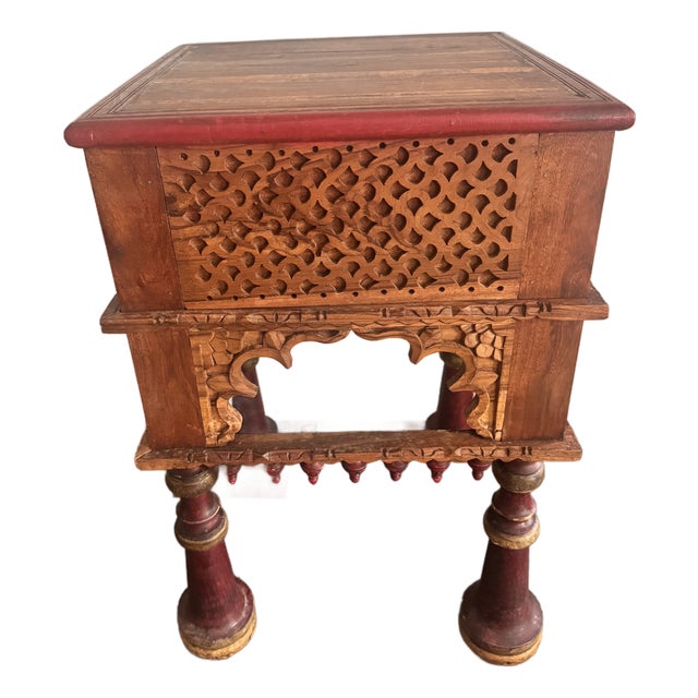 Early 20th Century Primitive Moorish Hand Carved Wooden Latticework Side Table For Sale