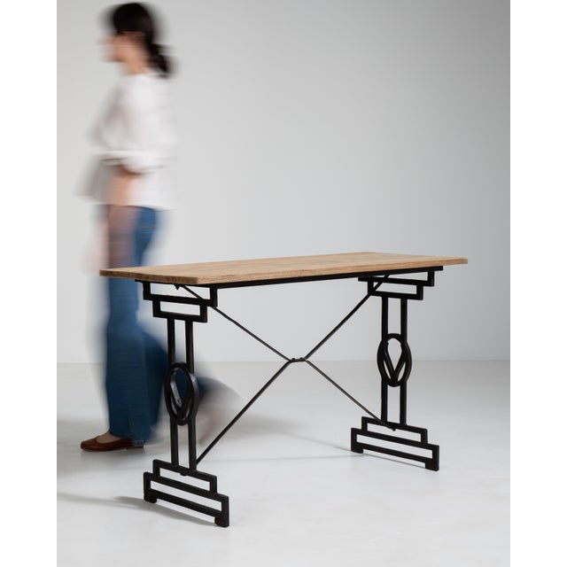 Metal Cast Iron Bistro Table with Oak Top, Antique, France, 20th Century For Sale - Image 7 of 18