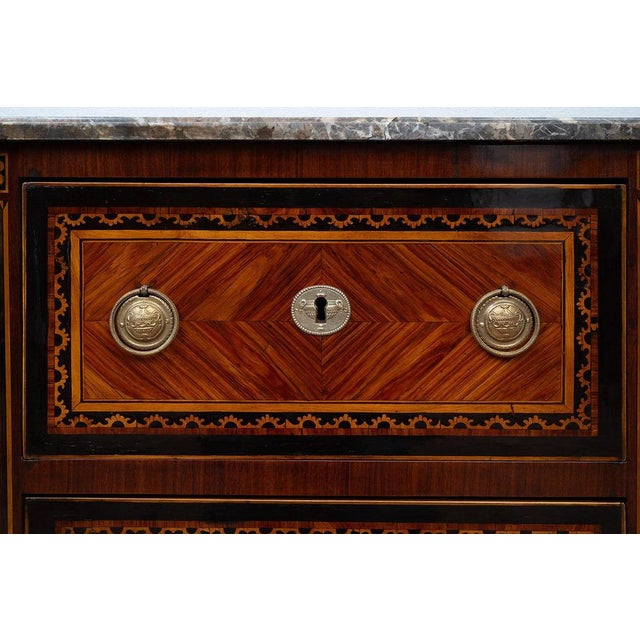 Antique 18th Century Louis XVI Neapolitan Chest of Drawers in Exotic Woods with Marble Top For Sale - Image 5 of 7