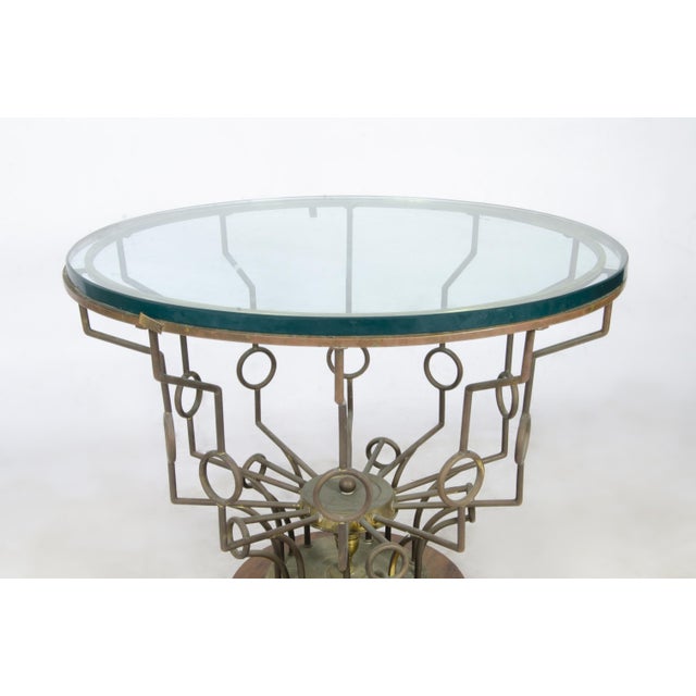 Mid-Century Modern 1940s Mid-Century Modern Circular Glass Side Table With Bronze Structure, France For Sale - Image 3 of 9