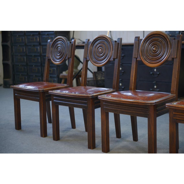 Brown Chairs with Leather Seats by Étienne Kohlmann, 1960s, Set of 6 For Sale - Image 8 of 14