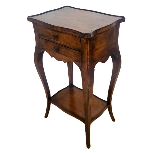 Wood Pair Vintage Louis XV French Style Walnut Two Drawer Side Table Nightands For Sale - Image 7 of 11
