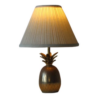 Vintage Brass Pineapple Accent Table Lamp With Shade Mid Century Hollywood Regency For Sale