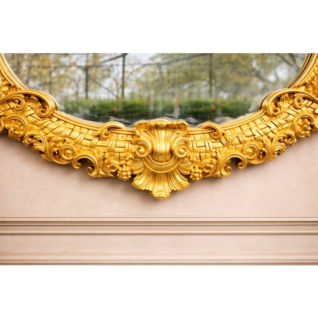 Wood 1980 French Louis XVI Gold Beech Oval Wall Mirror For Sale - Image 7 of 9