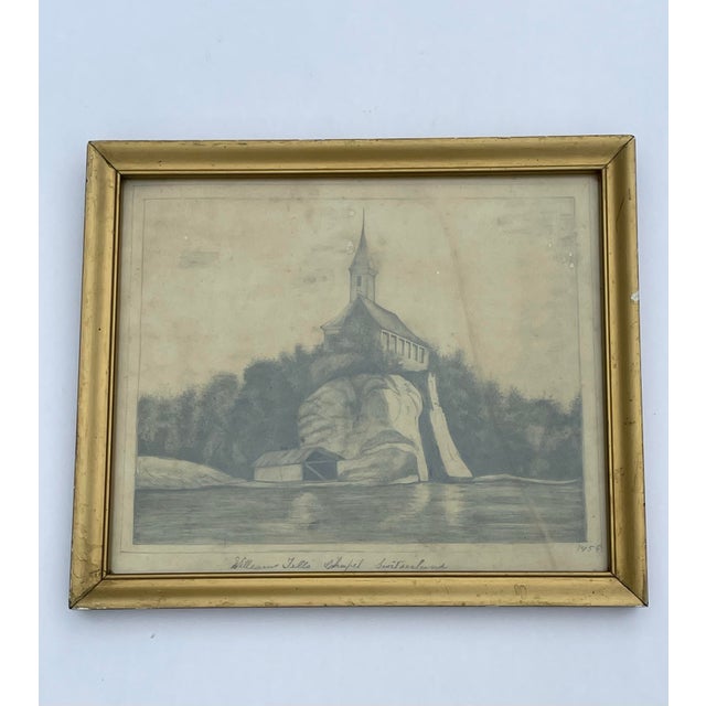 Mid 19th Century 1856 Pencil Drawing of a Switzerland Chapel For Sale - Image 5 of 9