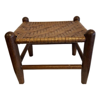 1960s Woven Reed and Wood Foot Stool For Sale