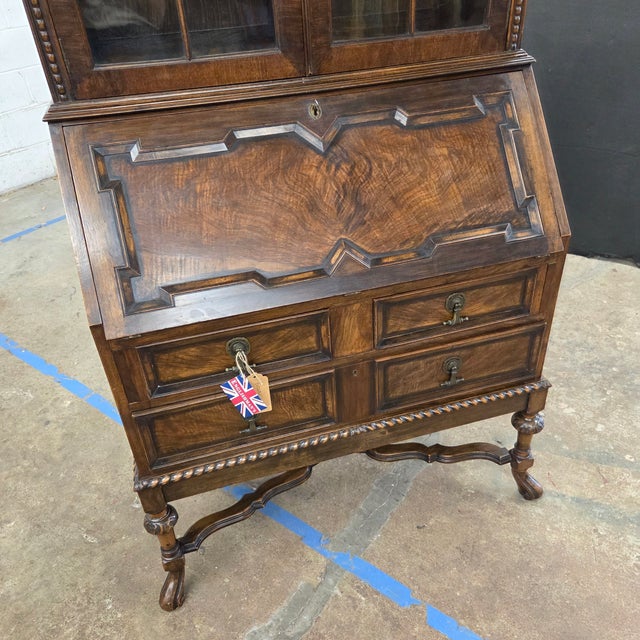 Late 19th Century Late 19th Century William & Mary Style Walnut Domed Bureau Bookcase on Stand For Sale - Image 5 of 18