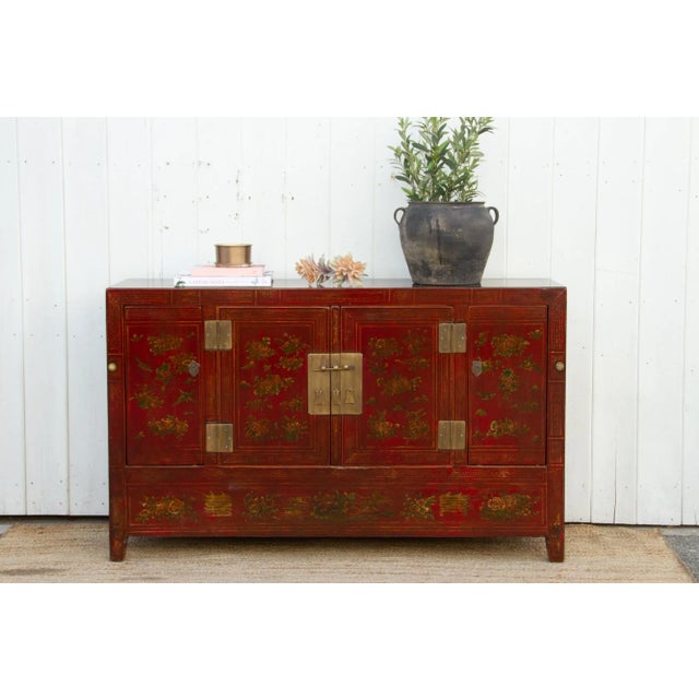 Beautifully Painted Chinese Floral Credenza For Sale - Image 12 of 12