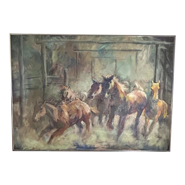 Inspired by Ralph Lauren, Original Galloping Horses Oil on Canvas, Signed by Artist For Sale