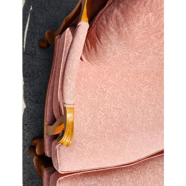 Thomasville French Provincial Louis XV Pink Damask Chair & Ottoman Set For Sale - Image 9 of 12