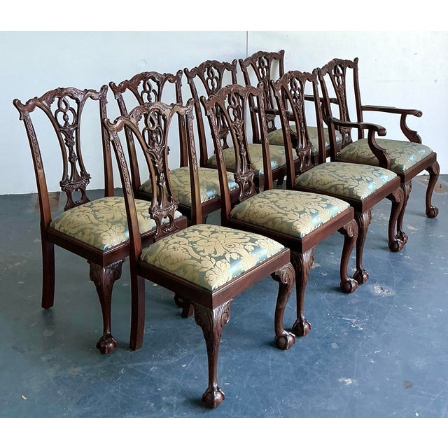 Vintage Ball and Claw Chippendale Dining Chairs in Fortuny Jaquard - Set of 8 For Sale - Image 12 of 12