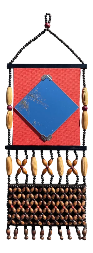 Mid 20th Century Boho Beaded Mirror and Pocket Wall Hanging