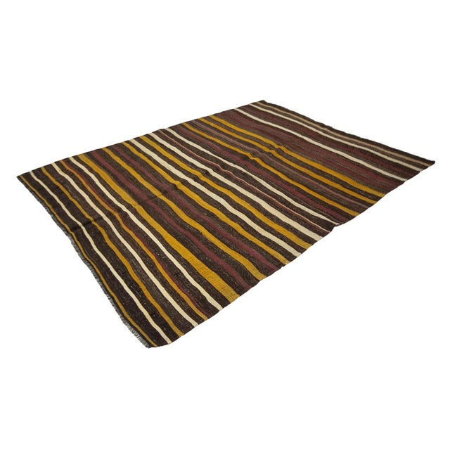 Traditional Striped Vintage Goat Hair Kilim Rug For Sale - Image 3 of 7