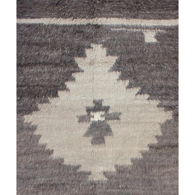Taupe Minimalist & Modern Design Turkish Tulu Vintage Rug With Multi-Layered Medallion For Sale - Image 8 of 9