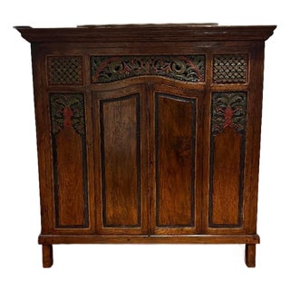 Mid 20th Century Hand-Carved Wooden Cabinet / Hutch – Indonesian Style For Sale