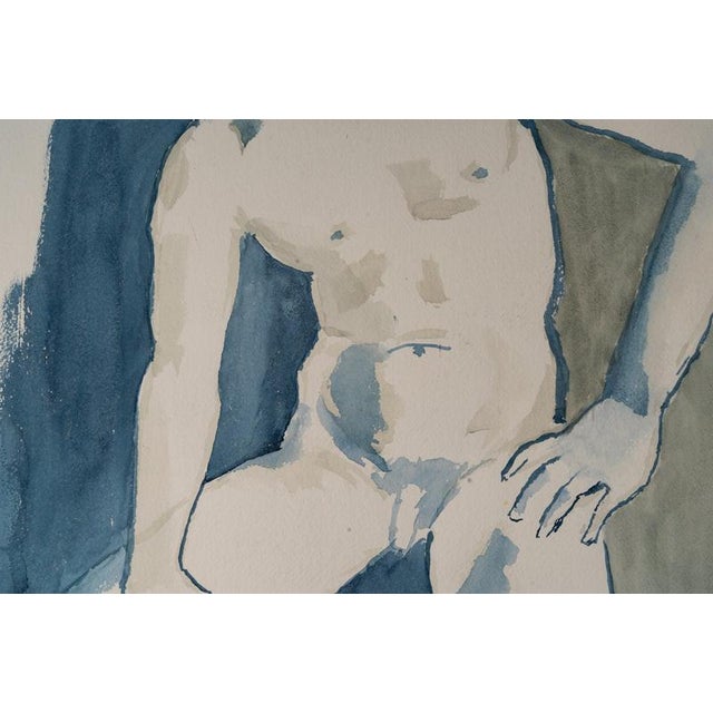 Modern Evelyne Luez, Young Man, Nude, 20th Century, Watercolor on Paper For Sale - Image 3 of 7