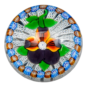 John Deacons Scotland 2001 Pansy Millefiori Latticino Art Glass Paperweight