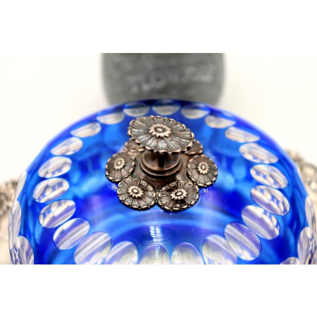 Cheese Bowl in Blue Cut Glass with Silver Plate, Set of 2 For Sale - Image 5 of 7