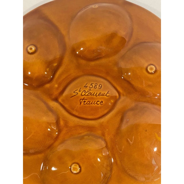 1960s French St Clement Majolica Honey Brown Oyster Plate For Sale - Image 11 of 14