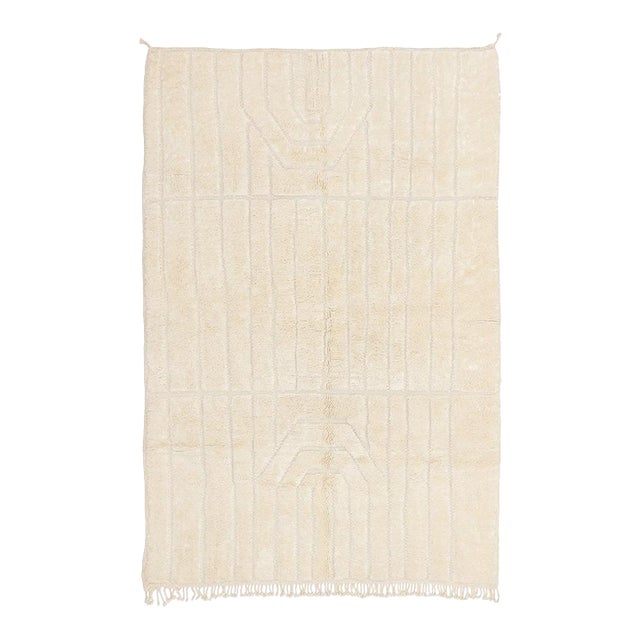 Minimalist Textured Geometric Hand-Knotted Moroccan Wool Rug | 10'0" X 6'9" | One of a Kind For Sale