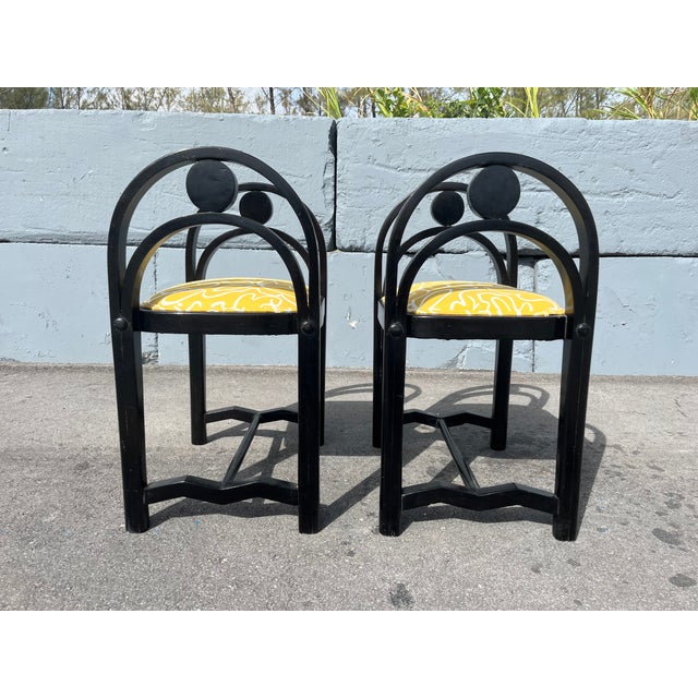 1930s Pair of Original Art Deco Stools, Ottoman, Wood, Black, Yellow For Sale In Miami - Image 6 of 16