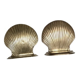 Mid Century Modern Brass Shell Bookends - a Pair For Sale