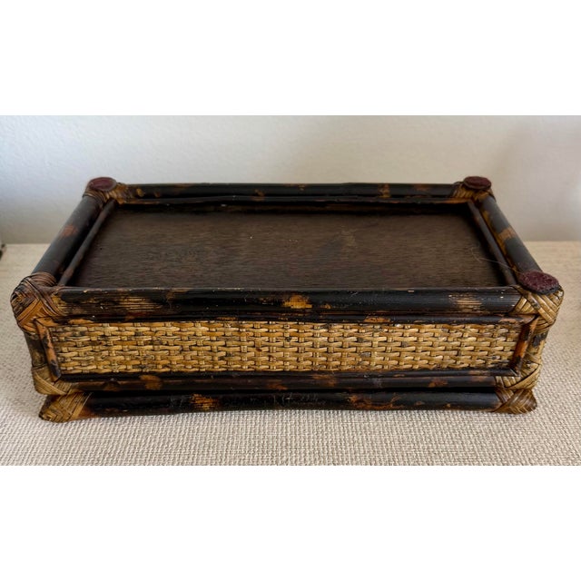 Ornamental & Decorative Materials Vintage Woven Rattan With Faux Tortoise Bamboo Lidded Box For Sale - Image 7 of 8