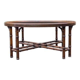 Vintage Faux Bamboo Round Coffee Table on Eight Legs With X Stretcher For Sale